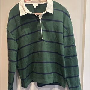 J. Crew Green and Navy Striped Shirt